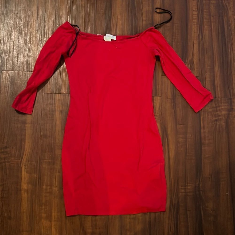 Bodycon Tight Red 3/4 Sleeve Dress - Red Dress Size Small